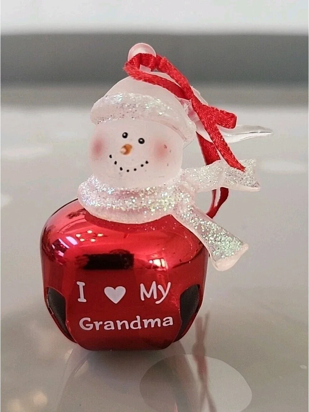 Vtg Christmas Ornaments Decoration I Love My Grandma Snowman Jingle Bell EUC